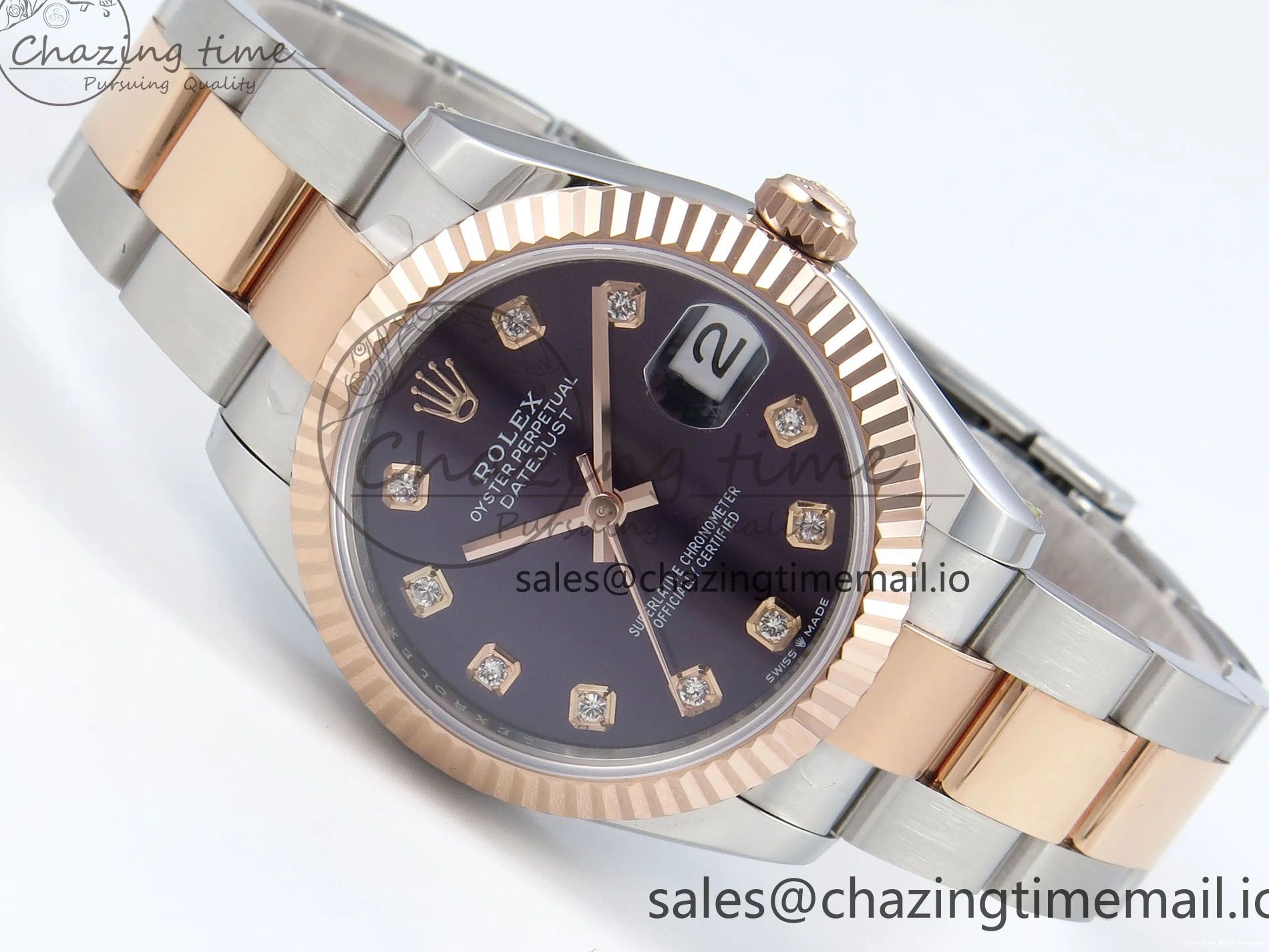 Good Copy Rolex Watches Best Purple 31 Oyster Bracelet ETA 278271 904L DateJust Edition Dial Diamonds on Steel SS 1:1 ARF 522 Premium RG 0103